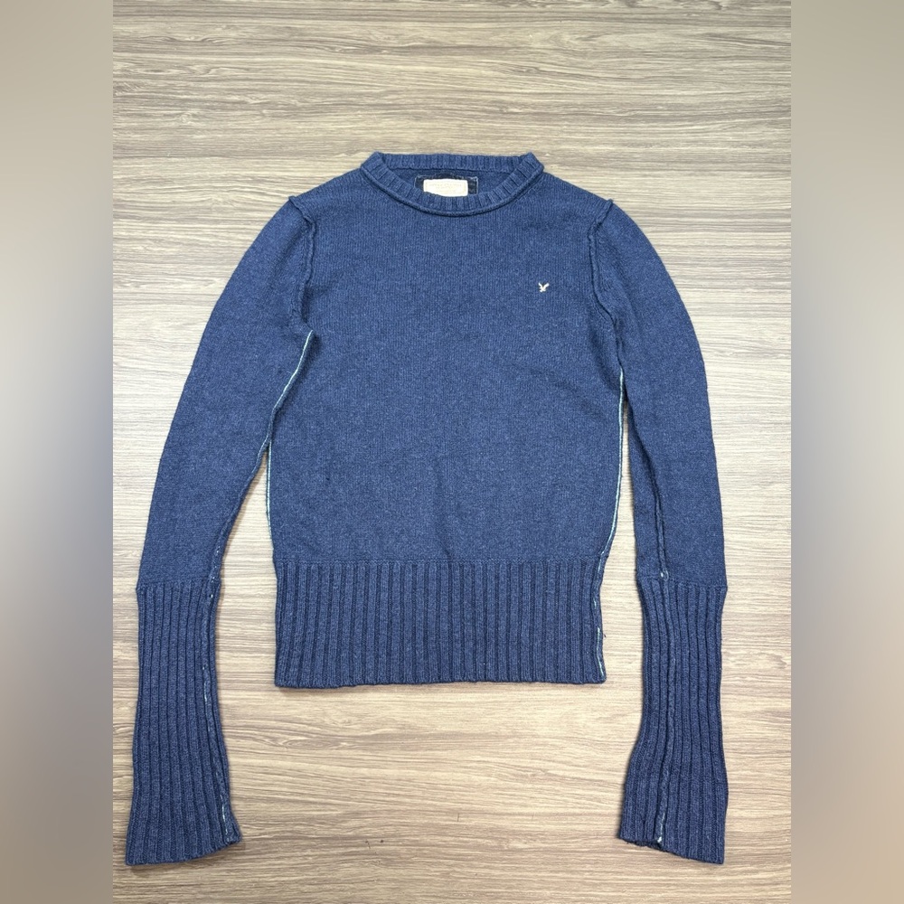 American Eagle Outfitters Sweater Womens Medium Blue Wool Blend Gold Label Logo